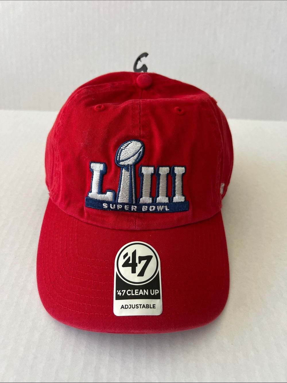 47 Red Super Bowl LIII Hat with Blue & White Embroidery
